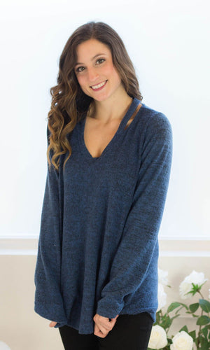 Cut out and Cozy Women's Sweater in Blue