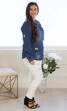 Distressed Denim Button Down Top