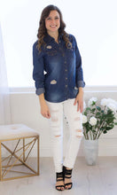 Distressed Denim Button Down Top